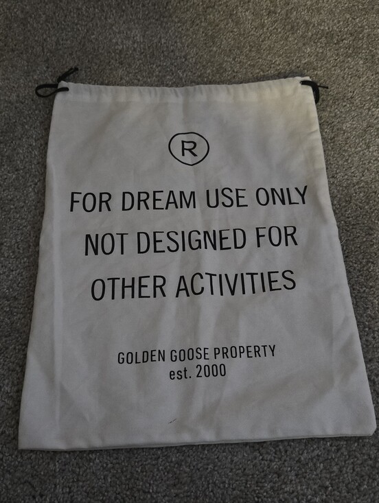 Golden Goose Handbags - Golden Goose White Drawstring Dust Sack with Black Print